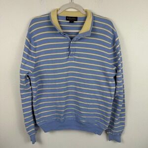 Brooks Brother Mens Supima Cotton Striped Long Sleeve Polo Sweater Blue Yellow L